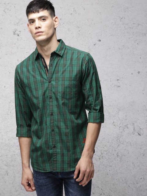 

Ecko Unltd Men Green & Navy Blue Slim Fit Checked Casual Shirt