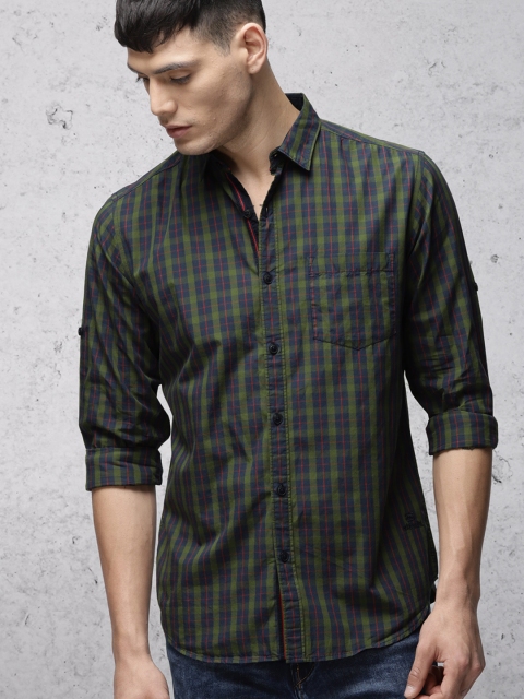 

Ecko Unltd Men Green & Navy Blue Slim Fit Checked Casual Shirt
