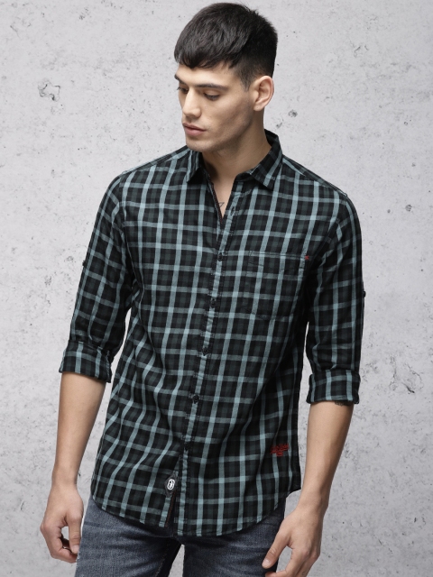 

Ecko Unltd Men Black & Green Slim Fit Checked Casual Shirt