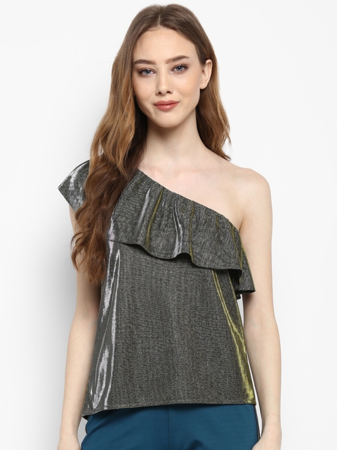 

Kazo Women Grey Solid One-Shoulder Top