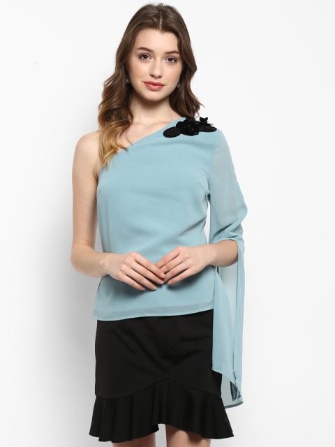 

Kazo Women Blue Solid One-Shoulder Top