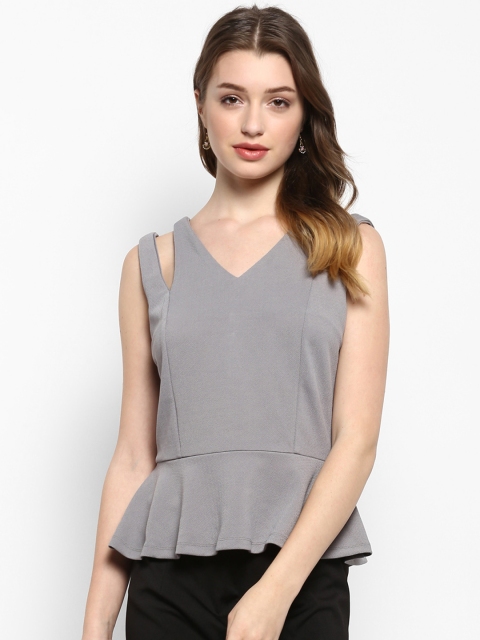 

Kazo Women Grey Solid Peplum Top