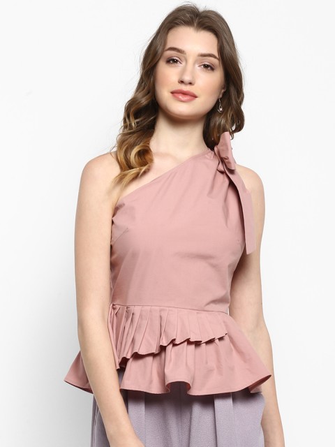 

Kazo Women Pink Solid Peplum Pure Cotton Top