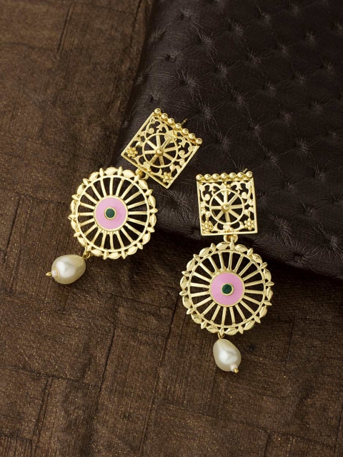 

Voylla Pink Geometric Gold-Plated Handcrafted Drop Earrings