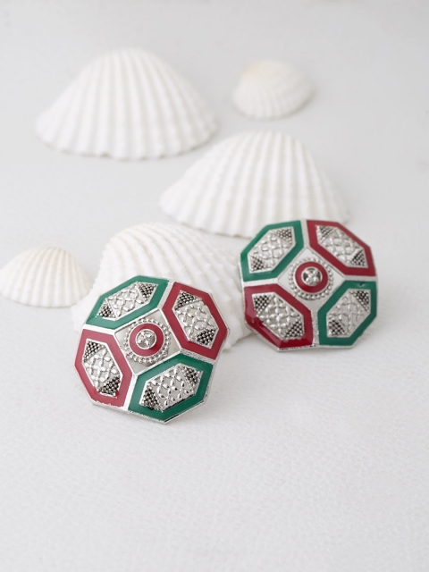 

Voylla Women Multicolour Square Shaped Enamelled Studs, Silver