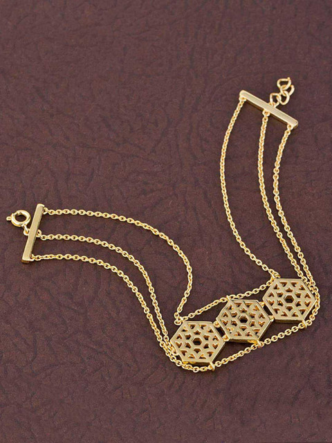 

Voylla Gold-Toned Brass Handcrafted Amani Hexagonal Charms Link Bracelet