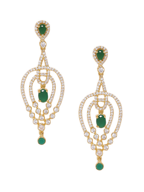 

Voylla Gold-Toned & Green Geometric Drop Earrings
