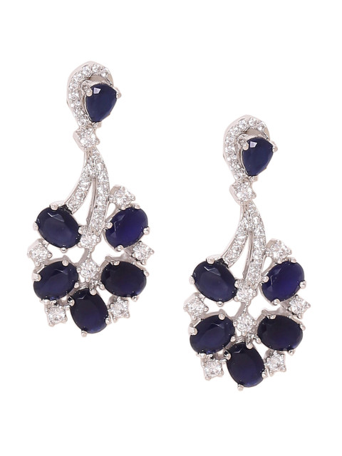 

Voylla Silver-Toned & Navy Blue Contemporary Drop Earrings