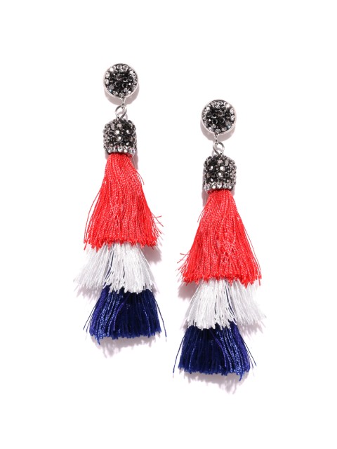 

OOMPH Silver-Toned & Blue Contemporary Drop Earrings