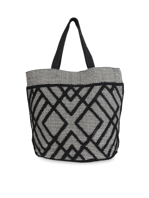 

Diwaah Women Black & White Self Design Tote Bag