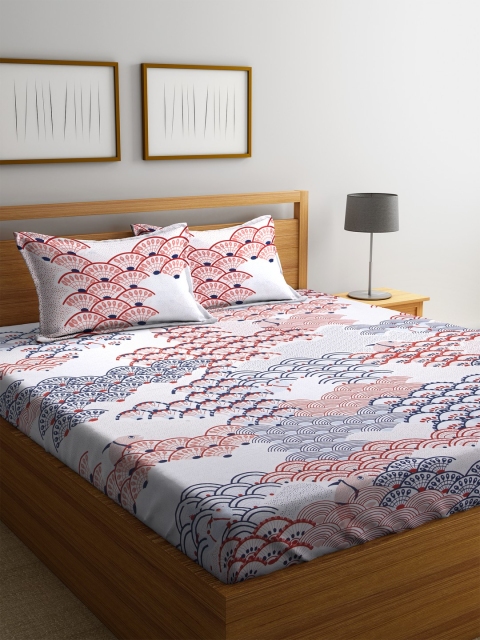 

SPACES White & Red Abstract Flat 180 TC Cotton 1 King Bedsheet with 2 Pillow Covers