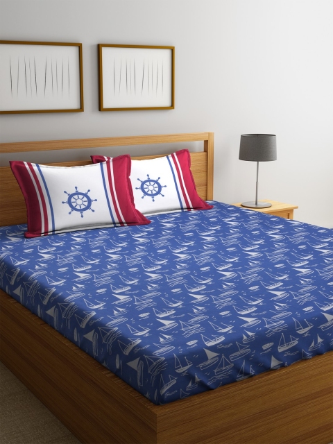 

SPACES Red & Blue Single Queen Bedsheet with 2 Pillow Covers