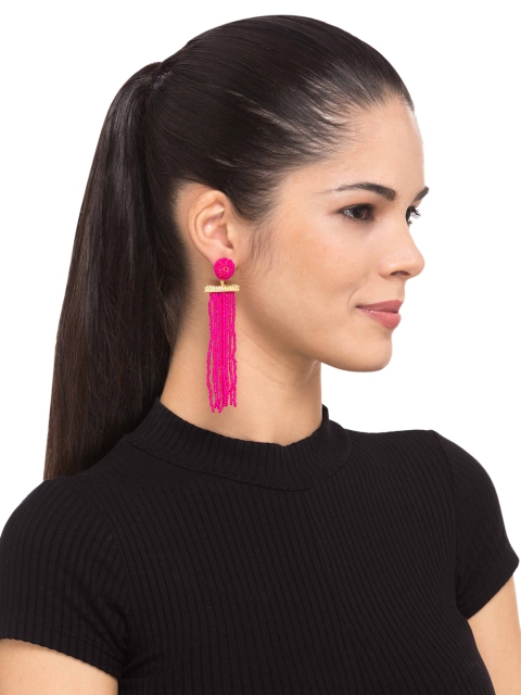 

Pipa Bella Pink & Gold-Toned Geometric Jamaica Bead Drop Earrings