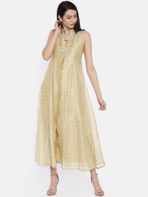

Global Desi Women Beige Checked A-Line Kurta