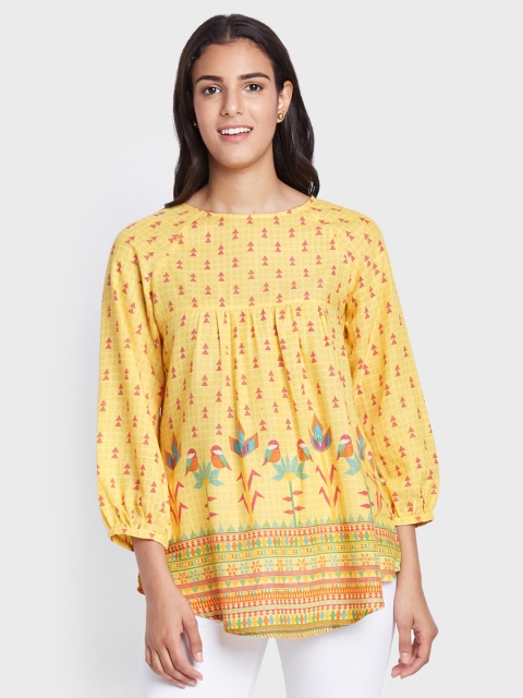 

Global Desi Women Yellow Printed Top