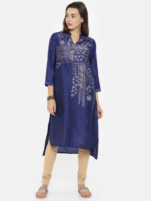 

Global Desi Women Blue Printed Straight Kurta