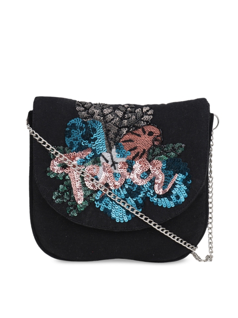 

Diwaah Women Black Self Design Sling Bag