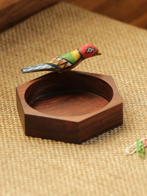 

ExclusiveLane Brown Sheesham Wood Hexagonal Multi-Utility Bird Organizer Tray