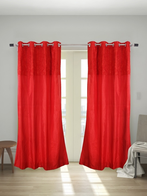 

House This Red Floral Polyester 2 Door Curtain