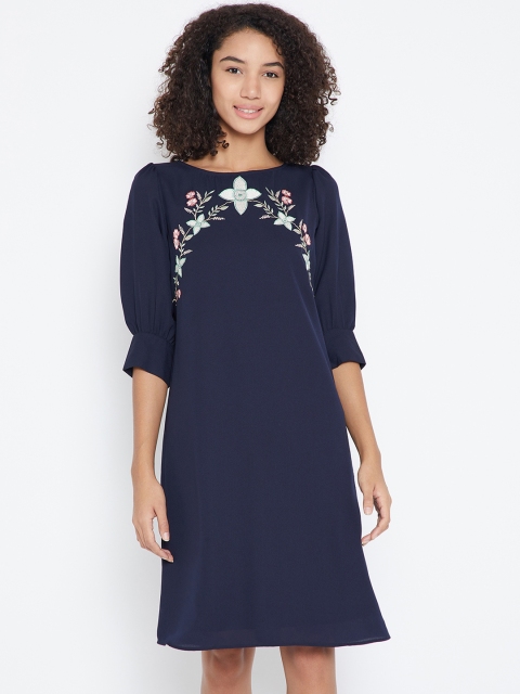 

Femella Women Navy Blue Printed Sheath Dress