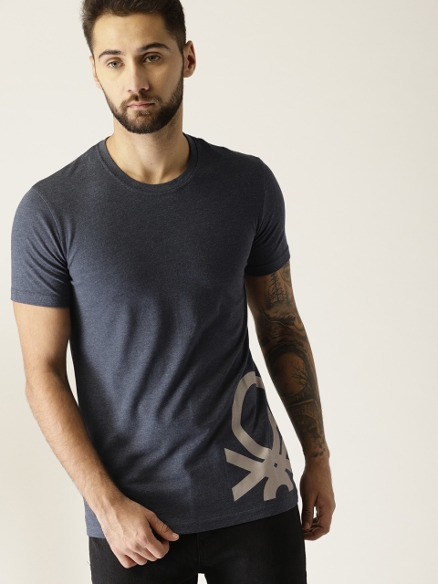 

United Colors of Benetton Men Navy Blue Solid Round Neck T-shirt