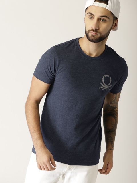 

United Colors of Benetton Men Navy Blue Solid Round Neck T-shirt