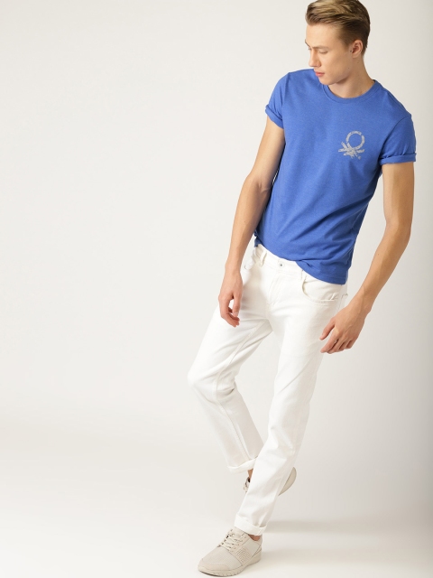 

United Colors of Benetton Men Blue Solid Round Neck T-shirt