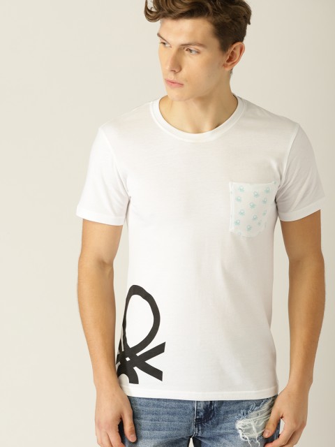 

United Colors of Benetton Men White Solid Round Neck T-shirt