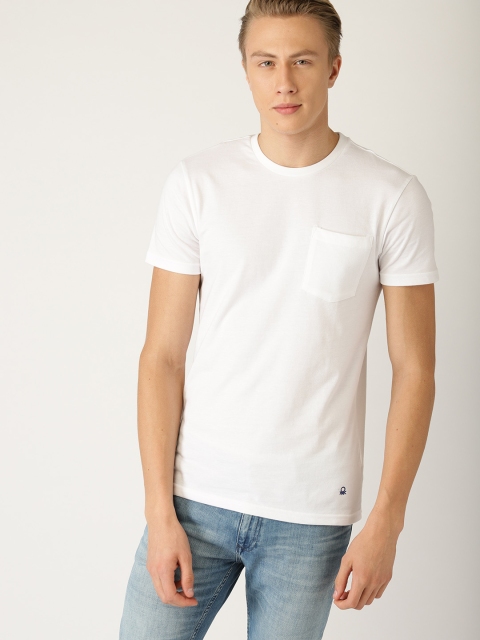

United Colors of Benetton Men White Solid Round Neck T-shirt