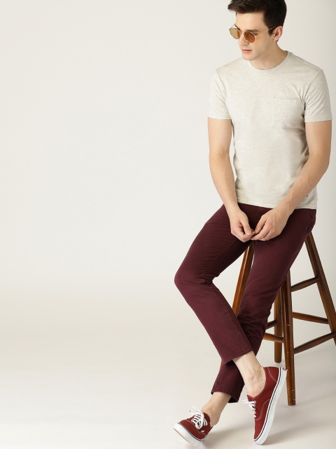 

United Colors of Benetton Men Grey Melange Solid Round Neck T-shirt