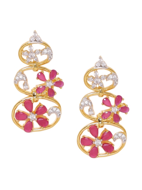 

Voylla Gold-Toned & Pink Circular Drop Earrings