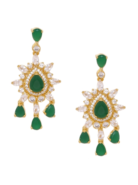 

Voylla Gold-Toned & Green Geometric Drop Earrings
