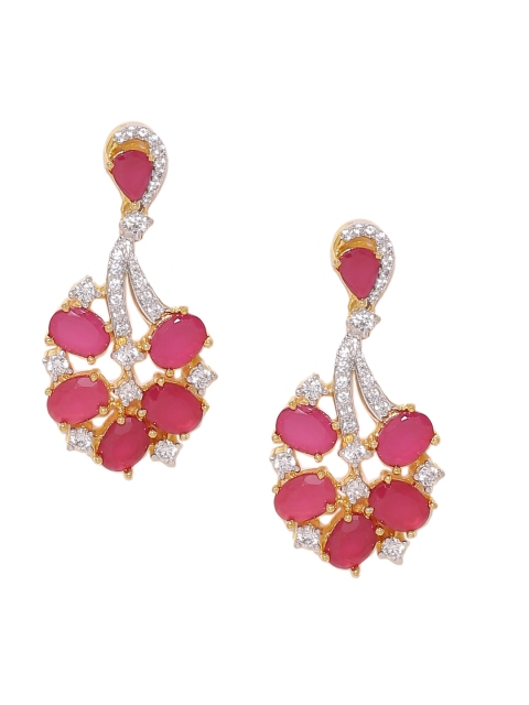 

Voylla Gold-Toned & Pink Geometric Drop Earrings