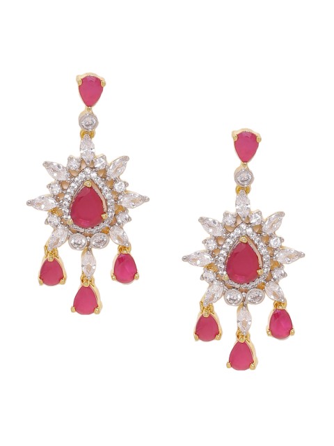 

Voylla Gold-Toned & Pink Floral Drop Earrings