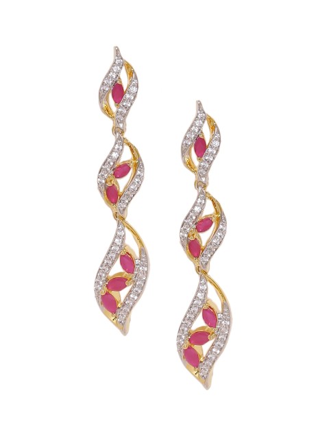 

Voylla Gold-Toned & Pink Leaf Shaped Drop Earrings