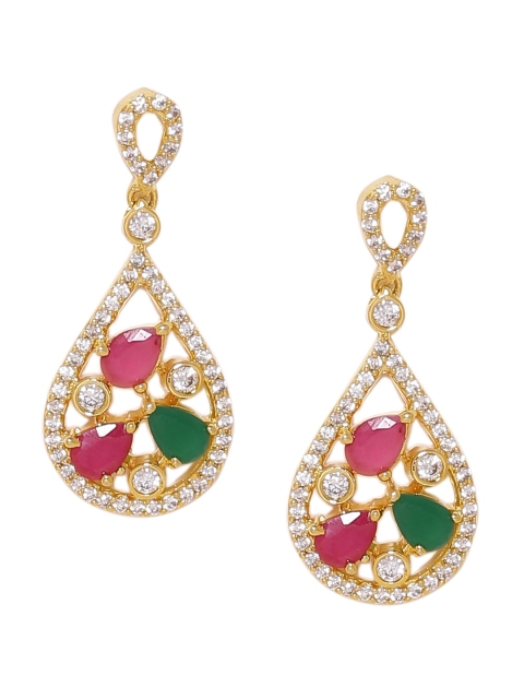 

Voylla Gold-Toned & Pink Classic Drop Earrings