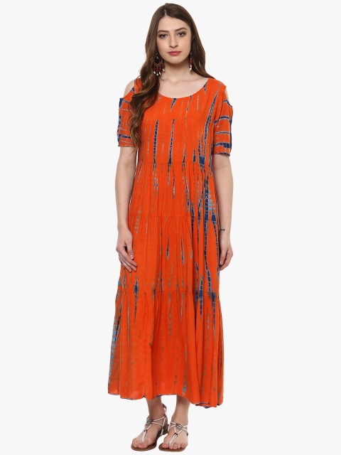 

Sringam Women Orange Printed Maxi Dress