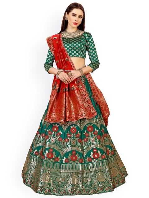 

Chhabra 555 Green & Red Embellished Semi-Stitched Lehenga & Unstitched Blouse with Dupatta