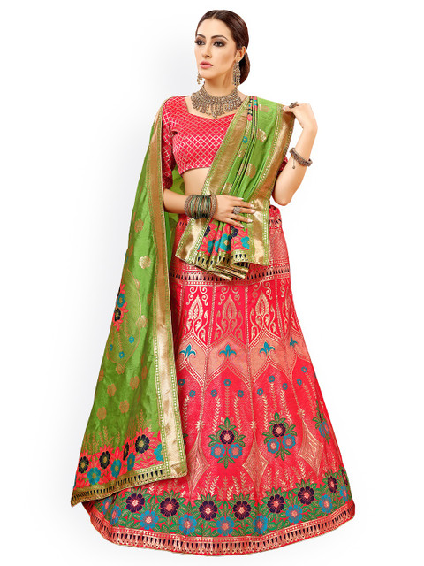 

Chhabra 555 Pink & Green Semi-Stitched Lehenga & Unstitched Blouse with Dupatta
