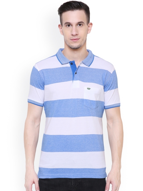 

UV&W Men White & Blue Striped Polo Collar T-shirt