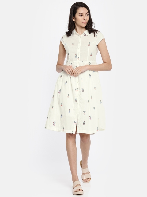 

Vero Moda Women White Conversational Printed A-Line Dress