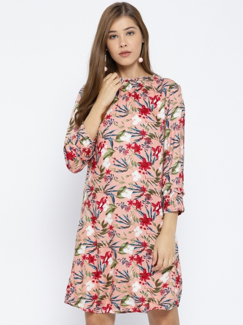 

Vero Moda Women Peach-Coloured Floral Printed A-Line Dress
