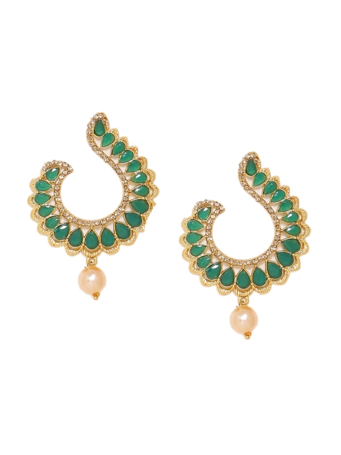 

Voylla Women Ethno-Aura Half-Cut Green Stones Danglers, Gold