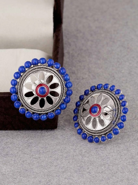 

Voylla Silver-Toned & Blue Circular Shaped Silver-Plated Stud