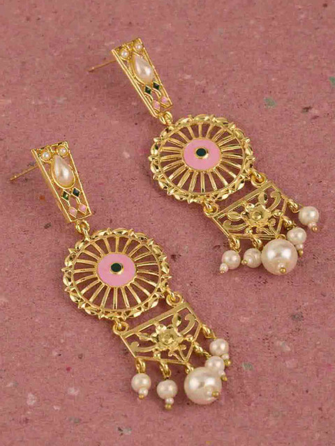 

Voylla Pink Gold-Plated Handcrafted Geometric Drop Earrings