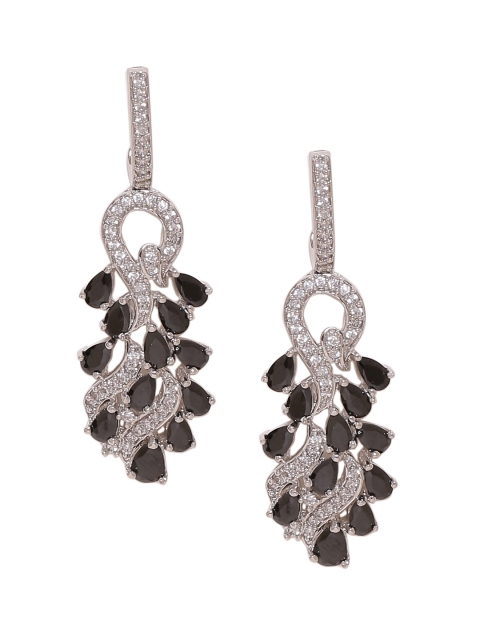 

Voylla Silver-Toned & Black Contemporary Drop Earrings