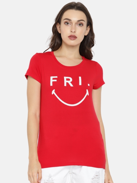 

Fame Forever by Lifestyle Women Red Printed Round Neck T-shirt