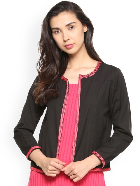 

People Women Black Solid Open Front Jacket