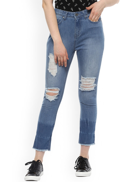 

People Women Blue Regular Fit Mid-Rise Mildly Distressed Jeans