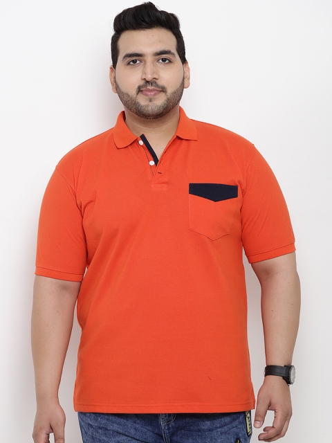 

John Pride Plus Size Men Orange Solid Polo Collar T-shirt